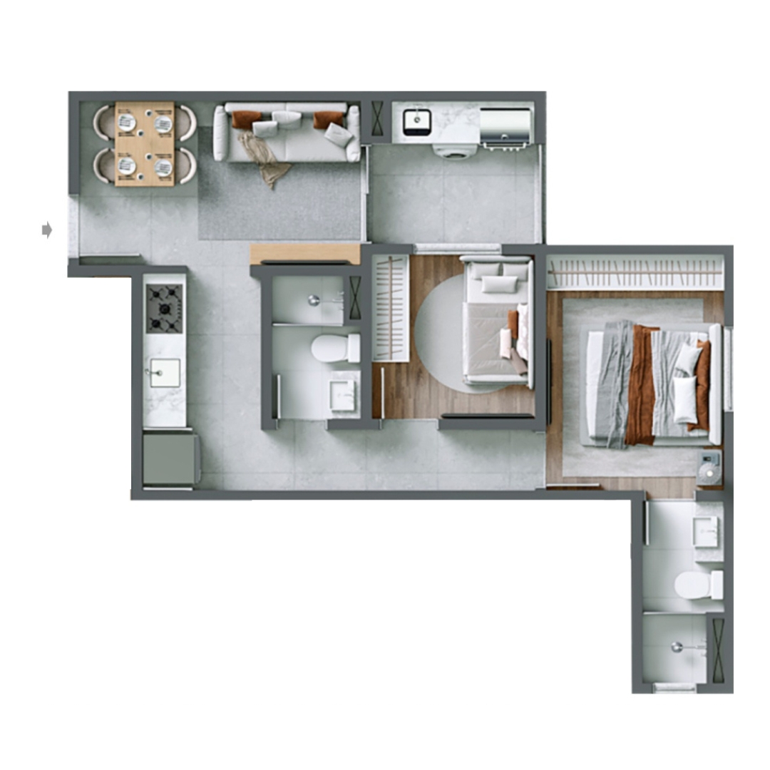 Planta 2 Dormitórios