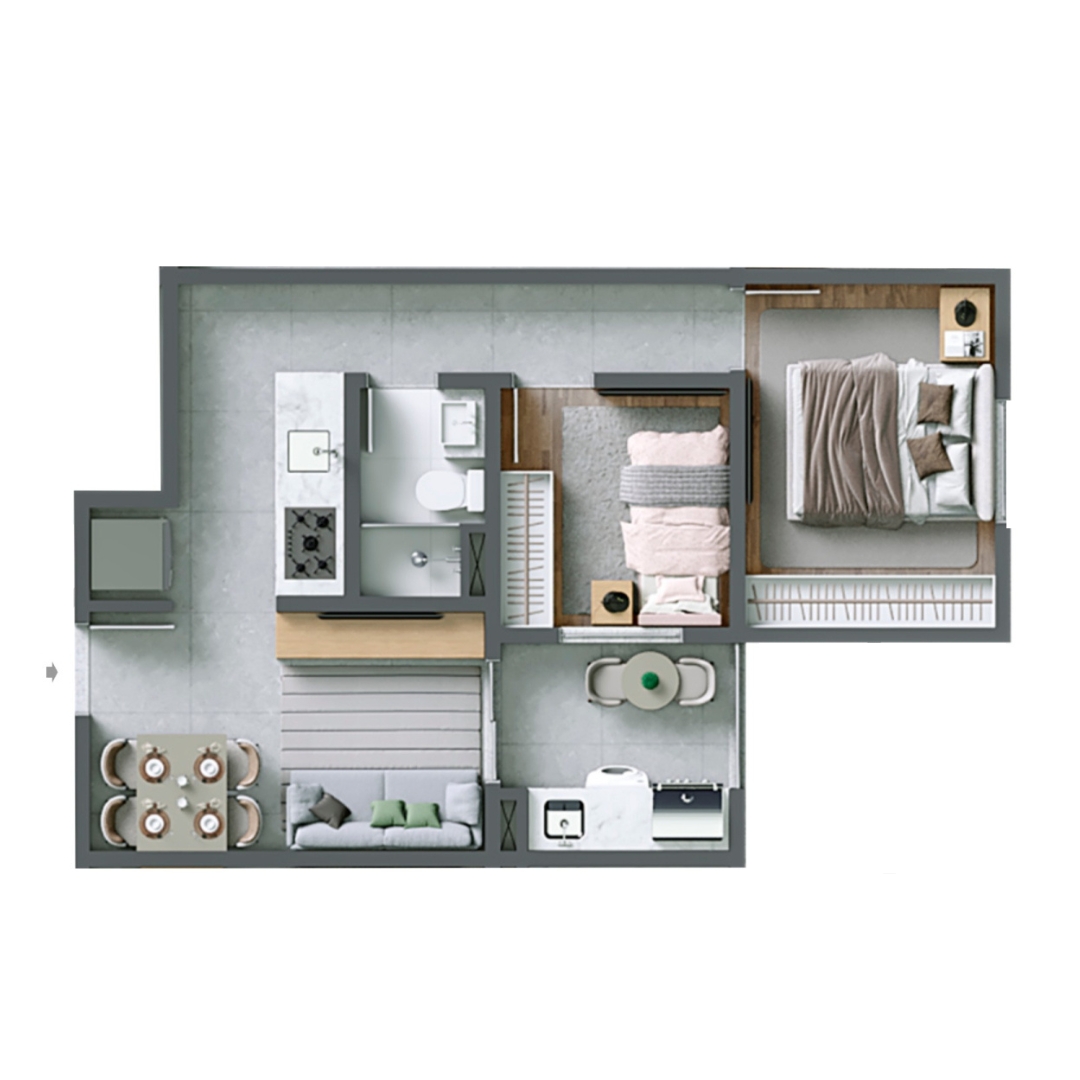 Planta 2 Dormitórios - Opção 2